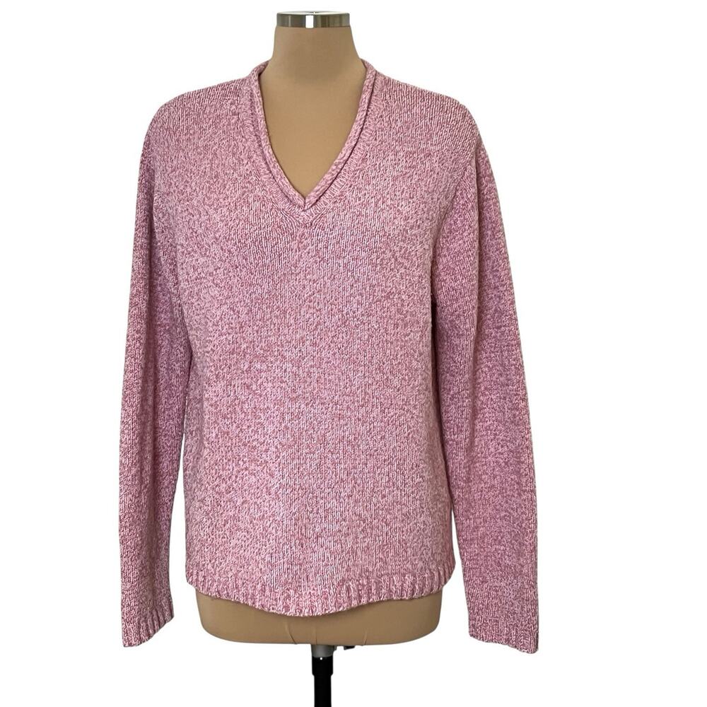 Carolyn Taylor Women Sweater Size XL Chunky Knit V Neck Pink Cozy Casual Comfort